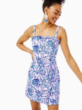 Lilly‎ Pulitzer Zenon Ruffle Romper Magnolia Lilac  Pink & Blue Floral Size 8